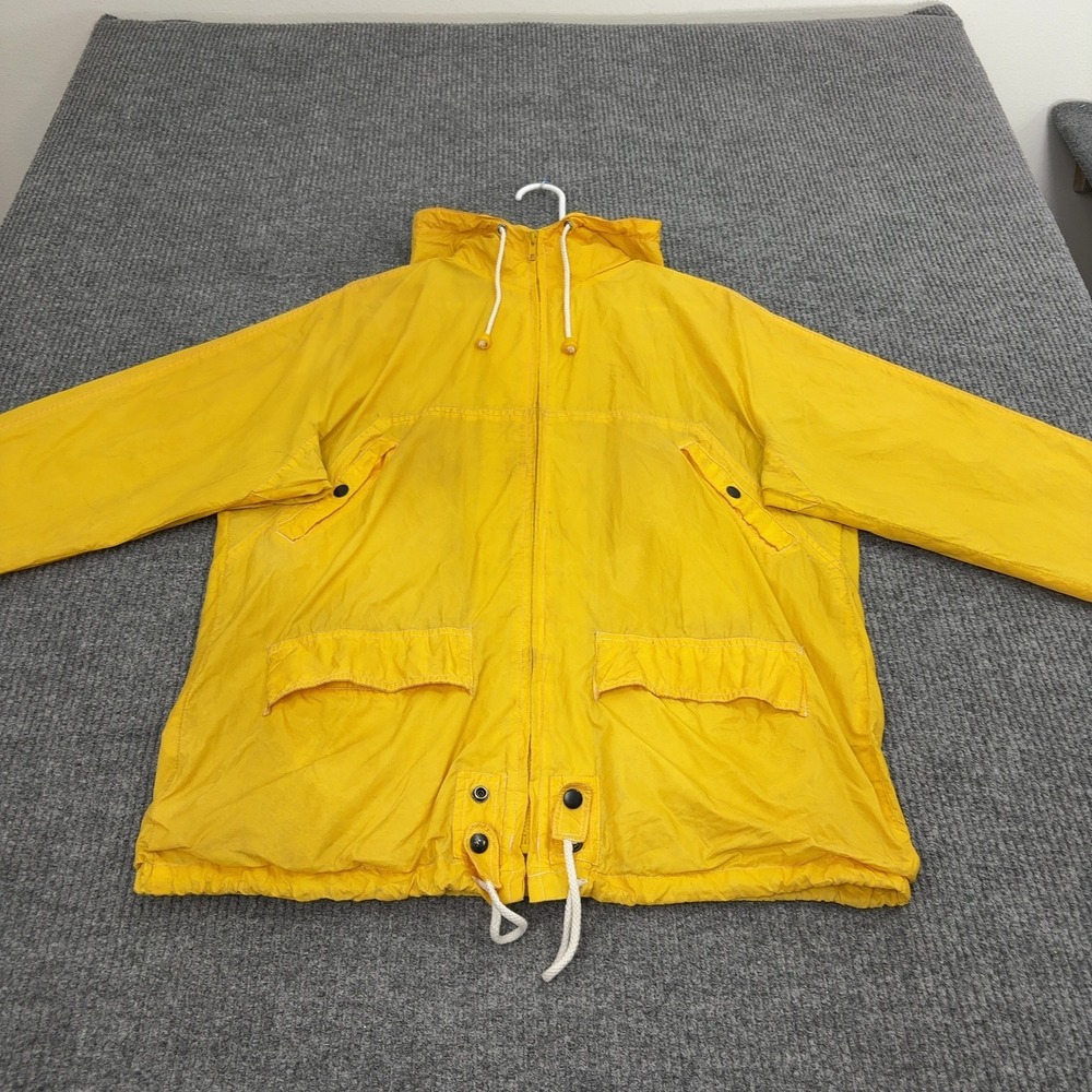 Vintage J Stone Jacket Mens XL Yellow Nylon Hooded Full Zip Windbreaker Gorp